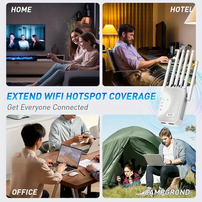 WiFi Extender Signal Booster, 2025 WiFi Booster 2.4GHz Home Internet Extender, Wi-Fi Repeater with Ethernet Port Coverage up to 1328 Square Feet, Connect More Devices (6 Antennas)