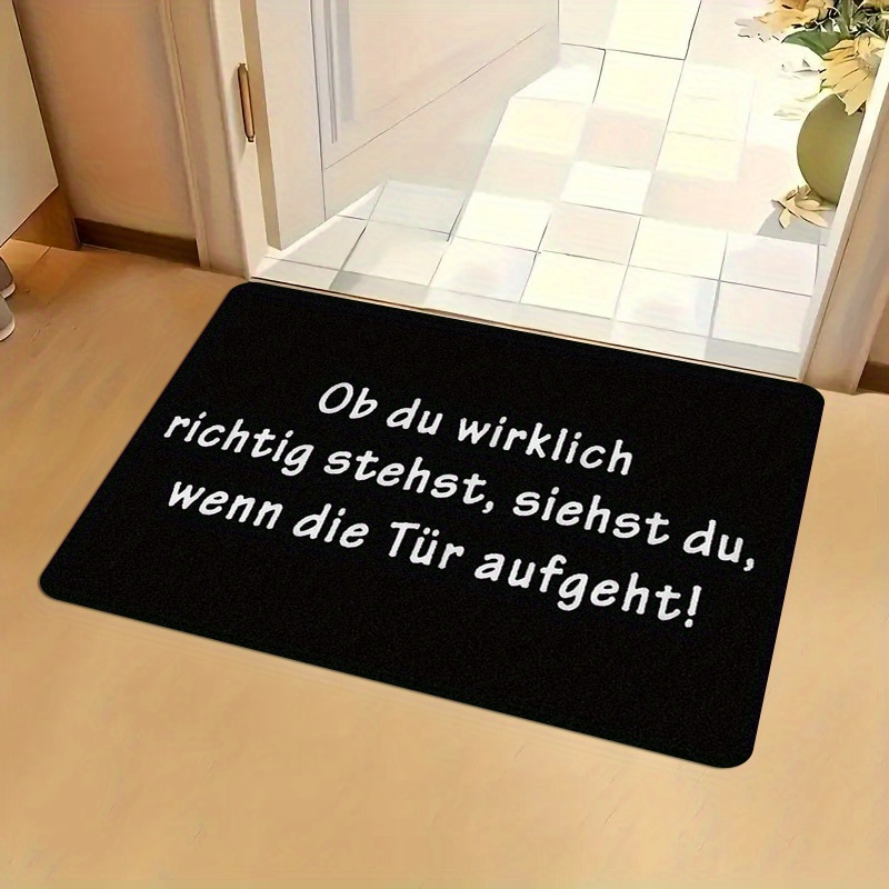 Image of A German Philosophical Themed Flannel Thick Outdoor Doormat With "are You Really Standing Right?" - Sponge Thickness Of 0.4 Inches/580g Per , Featuring A Minimalist Style Without Patterns