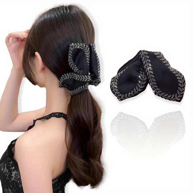 1pc Strong Hair Claw Clip - for Thick Hair Black Big Size - Non Slip Acrylic Clip Vintage - Sparkle Stones Wheat Hair Accessory
