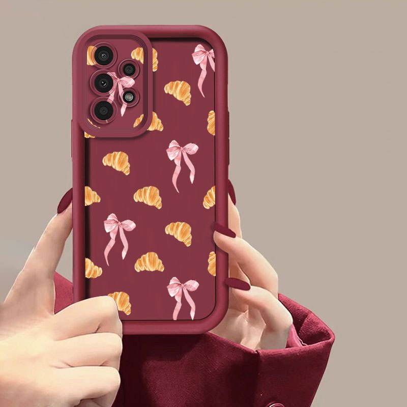 TEMU Sweet Pink Bow Croissant Pattern Phone Case For Galaxy S24/s23 Ultra/s22/s21/a73/a50/a31/a23/a04s/a12/a33/a53/a03/a13 Series, Drop-proof