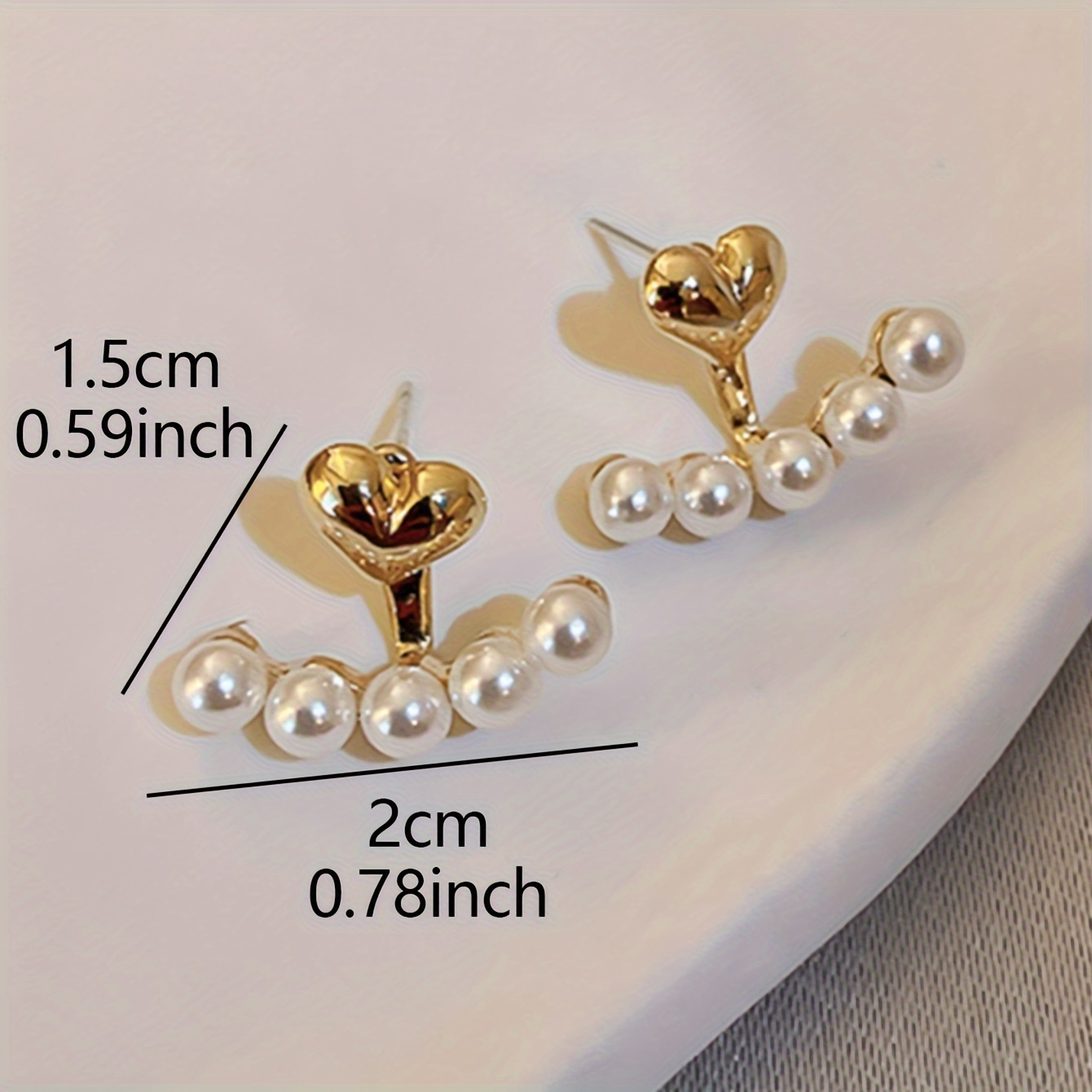 Faux Pearl Heart Stud Earrings for Women