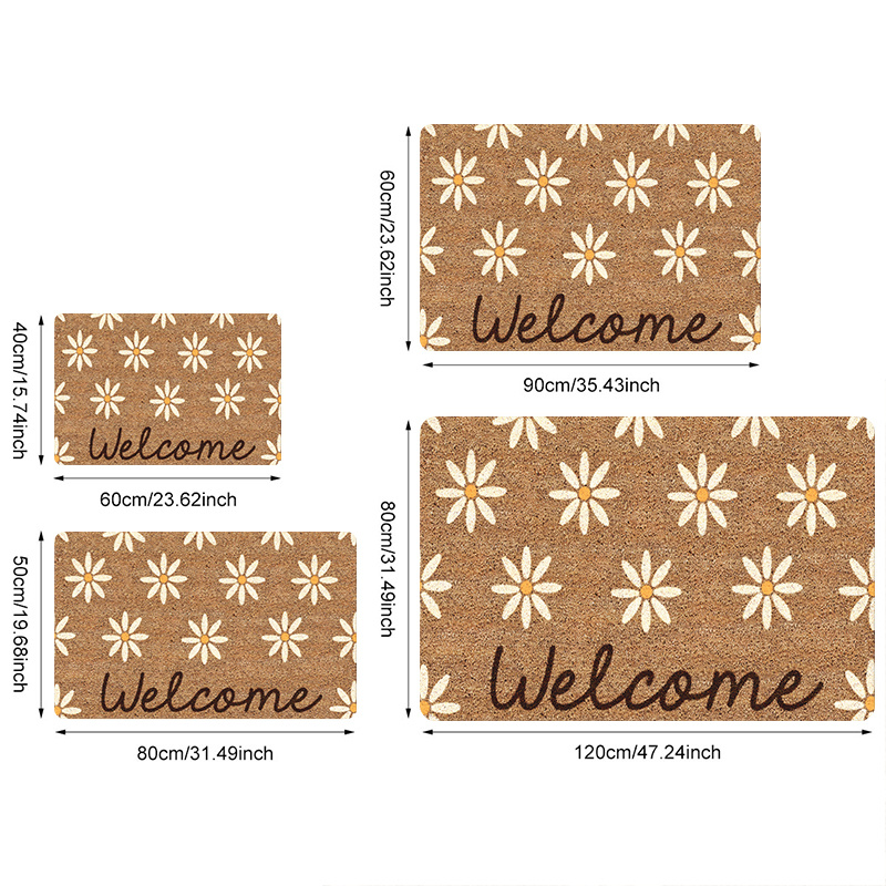 1 шт. приветственный коврик с узором из ромашек из полиэстера, нескользящий, легкий, устойчивый к пятнам, изготовленный машиной, прямоугольный, для внутреннего и наружного использования, для коридора, кухни, прачечной, туалета, подходит для Рождества, Дня благодарения, Дня святого Валентина, Дня матери, выпускных, детали 0