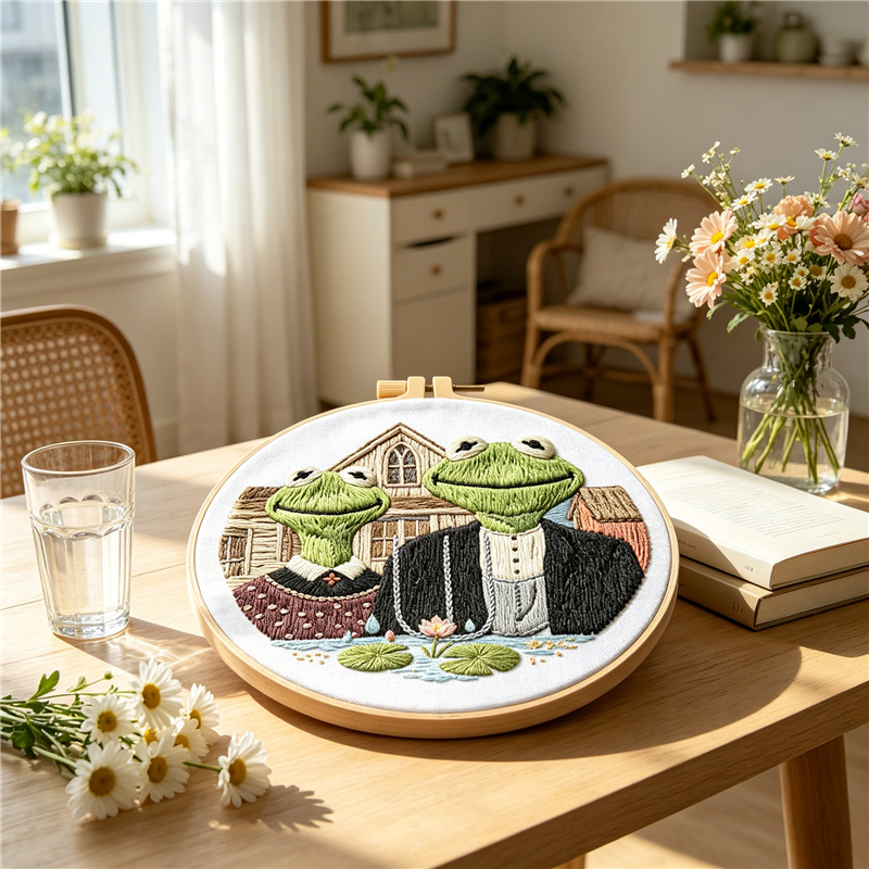 American Gothic Frog DIY Embroidery Kit for Beginners