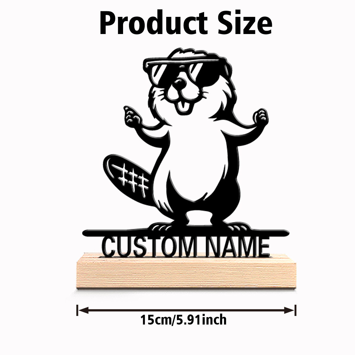 TEMU 1pc Cute Personalized Custom Cool Beaver Trendy Play Metal Statues Metal Art With Wooden Base Tabletop Decoration Desktop Sculpture With Wooden