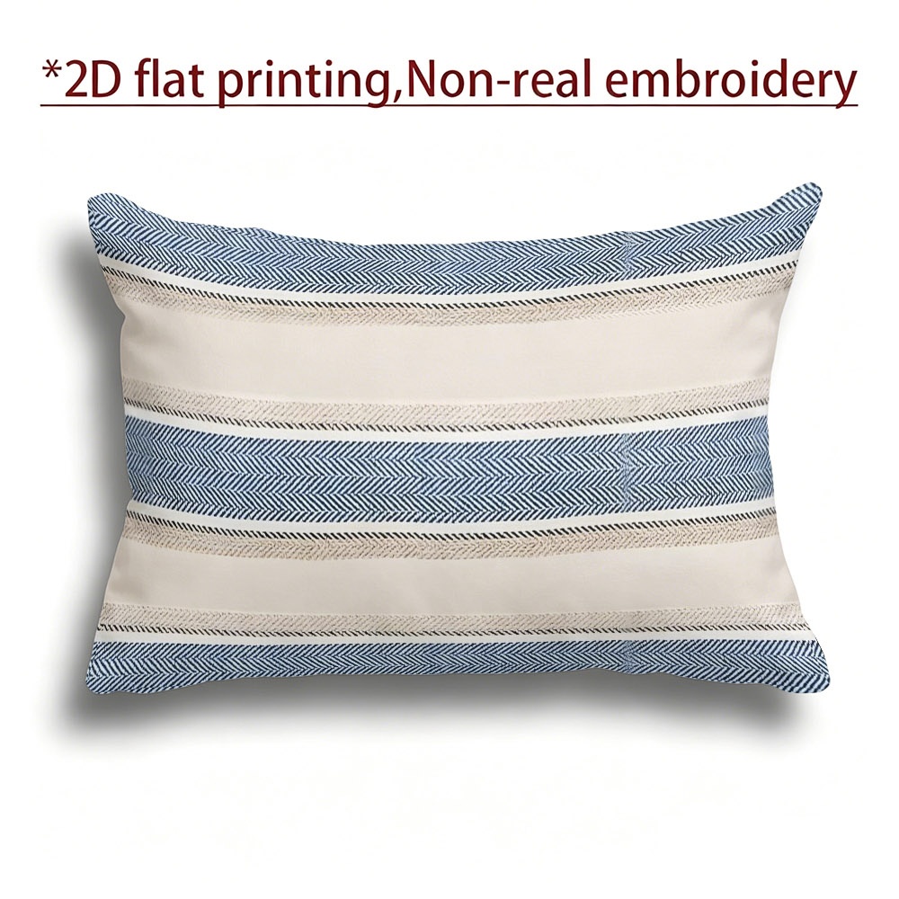 TEMU de cojín decorativa con rayas de espiga azules, 1 pieza 12x20 pulgadas/30x50 cm, de almohada rectangular texturizada para decoración del hogar,