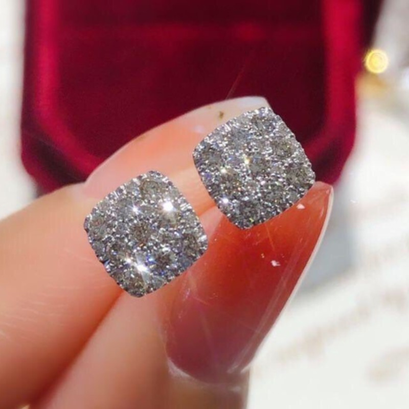 Image of 1 Pair Women's Fashion Earrings Elegant Shiny Inlay Zirconia Square Studs For Women Vacation Parties Daily Wear High Quality Earrings Exquisite Jewelry Gifts ()