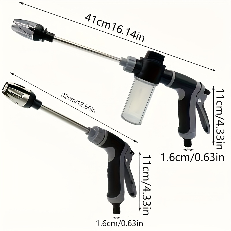 1pc Portable High-Pressure Car Wash Water Gun, Quick Connect Adapters for 3/4 Inch And 1/2 Inch, Multifunctional Garden Hose Nozzle, Adjustable Thickened Rod Spray, Suitable for Car Cleaning And Pet Washing