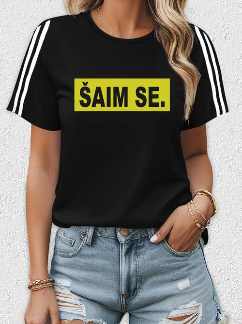 aim se letter print t shirt womens short sleeve crew neck casual top womens t shirt summer and spring womens casual wear suitable for daily gift cute funny womens clothing