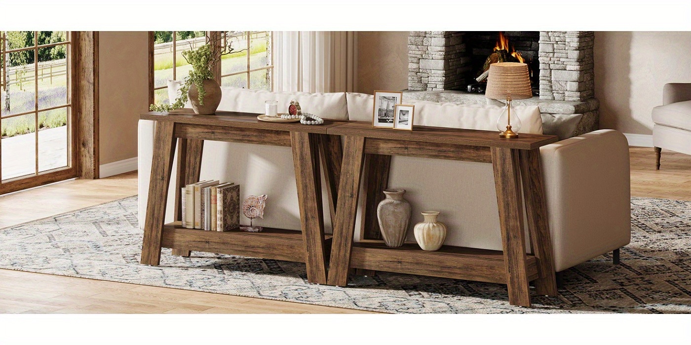104.9cm Farmhouse Console Table, 2-Tier Wooden Entryway Table with Storage, Rustic Narrow Behind Couch for Living Room, Hallway, Foyer, Rustic Brown