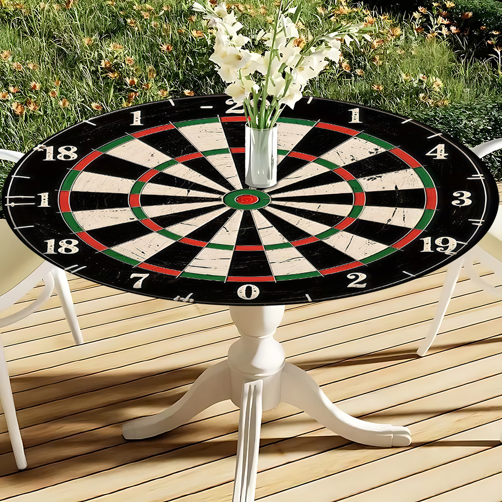 TEMU 1pc/2d Flat Stretch Round Tablecloth, Darts Themed Round Tablecloth, Game Room Decor Dining Tablecloth, Household Round Dining Table Decorative