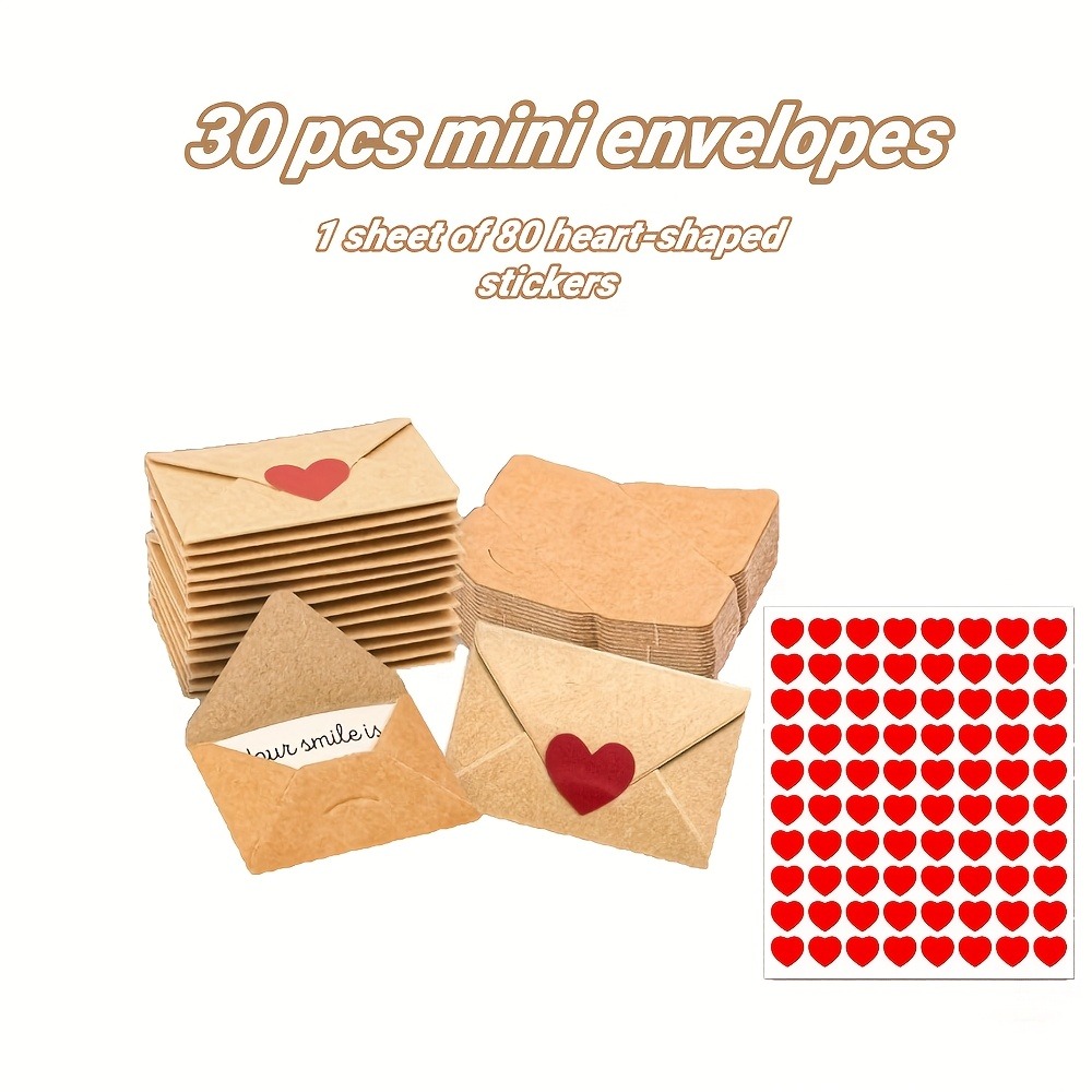 E-shop 30/60 Stück Umschläge - Mini-Umschläge mit Herz-Aufklebern, Kleine Valentinstagskarten, Liebesbriefe für Ihn/Sie, Süße Geschenke für