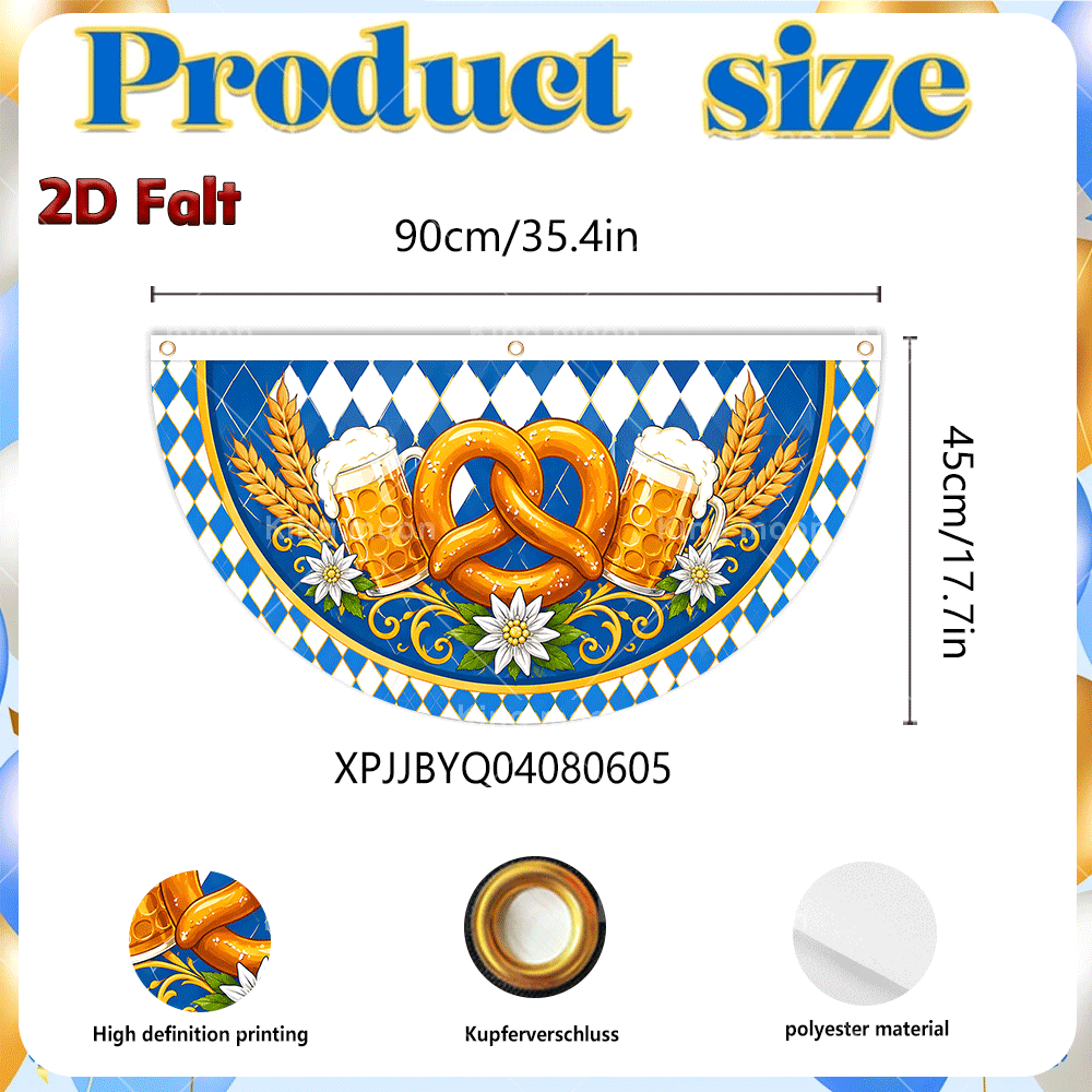 TEMU 2d Flat, 1pc Oktoberfest Banner - Decoration With Pretzel & Wheat, Beer Festival Suitable For Door, Fence, Wall Decor For Parties, Weddings,