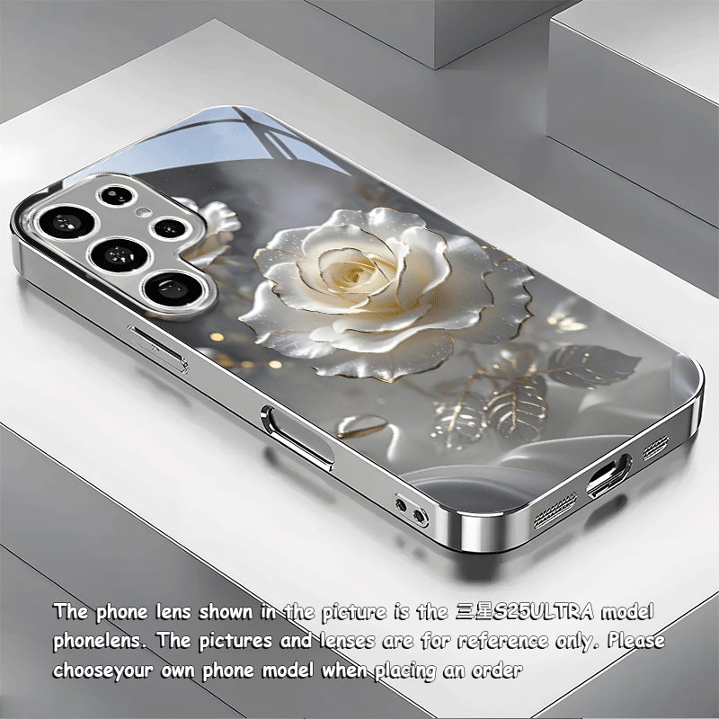 TEMU A Stylish And Elegant Smoke Rose New Electroplated Silver Phone Case For For Galaxy S25 Ultra, S25 Plus, S25, S24 Ultra, S24 Fe, S24, S23 Ultra,