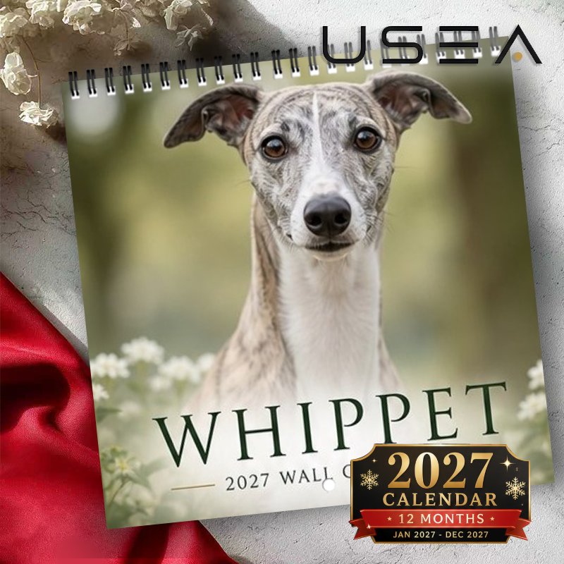 TEMU 2027 Wall Calendar, 1pc 2027 Whippet Dog Wall Calendar, 12-month Hanging Twin Wire Spiral Calendar With Blocks, Us Federal Holidays, Aesthetic