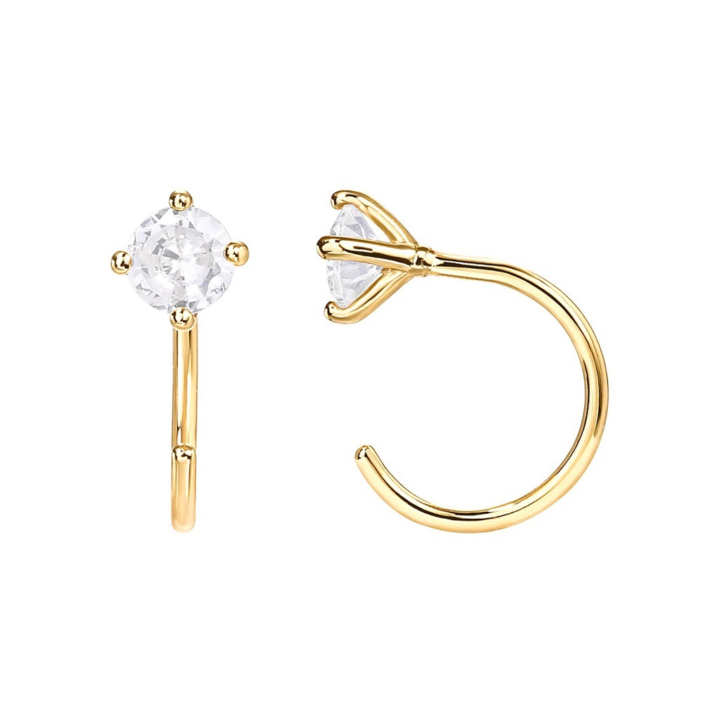 TEMU 2pcs Half-circle Piercing Earrings Minimalist Four-claw Inlaid Ear-hook Earrings Suitable For Daily Wear Valentine's Day Gift, Dating, Wedding,