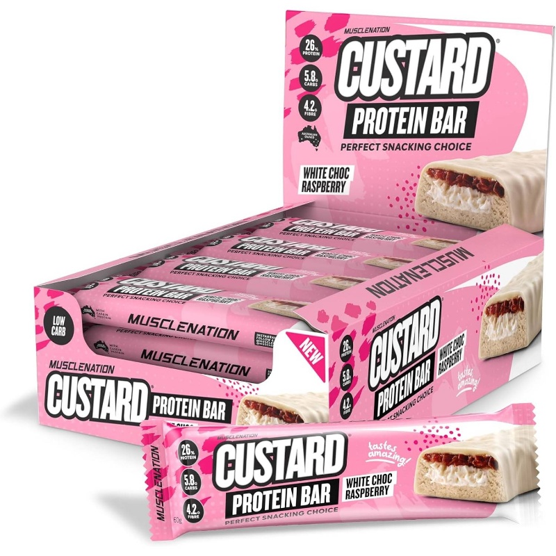 White Choc Raspberry Custard Protein Bars u2013 Creamy Custard Snack with Berry Layer 12x 60g, Post Workout Snack, Healthy Snack, Rich Flavor, Creamy Texture, Wholesome Snack, Proteinrich Bar, Snack Bar, Dessert Bar, Gym Enthusiasts, Healthconscious Eaters