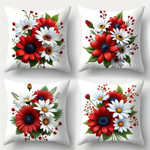 4pcs decorative throw pillow covers red white floral botanical print soft plush cushion cases with zipper closure for living room bedroom sofa decor pillow inserts not included ideal gift for plant lovers pillows decorative bedroom accessories contemporary style doublesided design machine washable fabric 2d flat