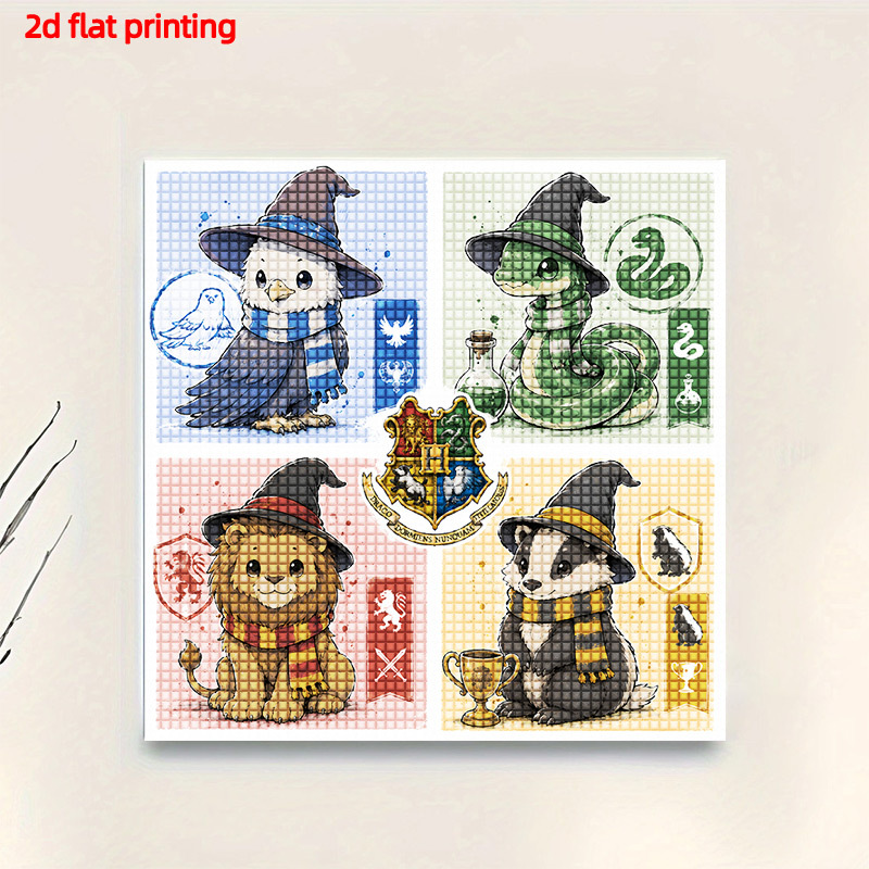 TEMU 2d Flat Printing Round Frameless Adult Diamond Painting - Hogwarts School Of Witchcraft And Animals, Suitable For Craft Enthusiasts, Decoration,