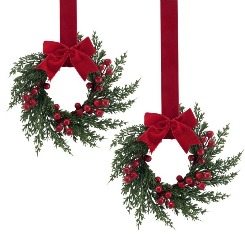 item picture 2 6pcs artificial christmas wreath 10 inch winter greenery wreath with red berries and velvet bow front door holiday porch wall decor