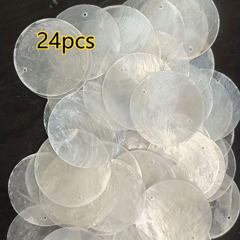 Image of 24pcs Large Cloud Mother-of- Panels Suitable For Wind Chimes, Jewelry Making & Crafts - Shimmering White Scales With Double-hole Shells, Non-animal For, Home Decor, Gift For & Hobbyists
