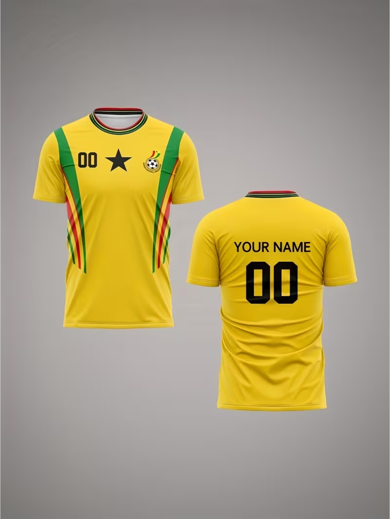 Customizable Ghana National Flag Soccer Jerseys Made from Breathable, Moisture-Wicking Fabric, Suitable for Team Training, Outdoor Activities, And Regular Round-Neck Wear for Summer Parties