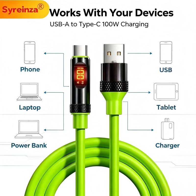 3-Pack 100W 5A Digital Display Fast Charging Cable