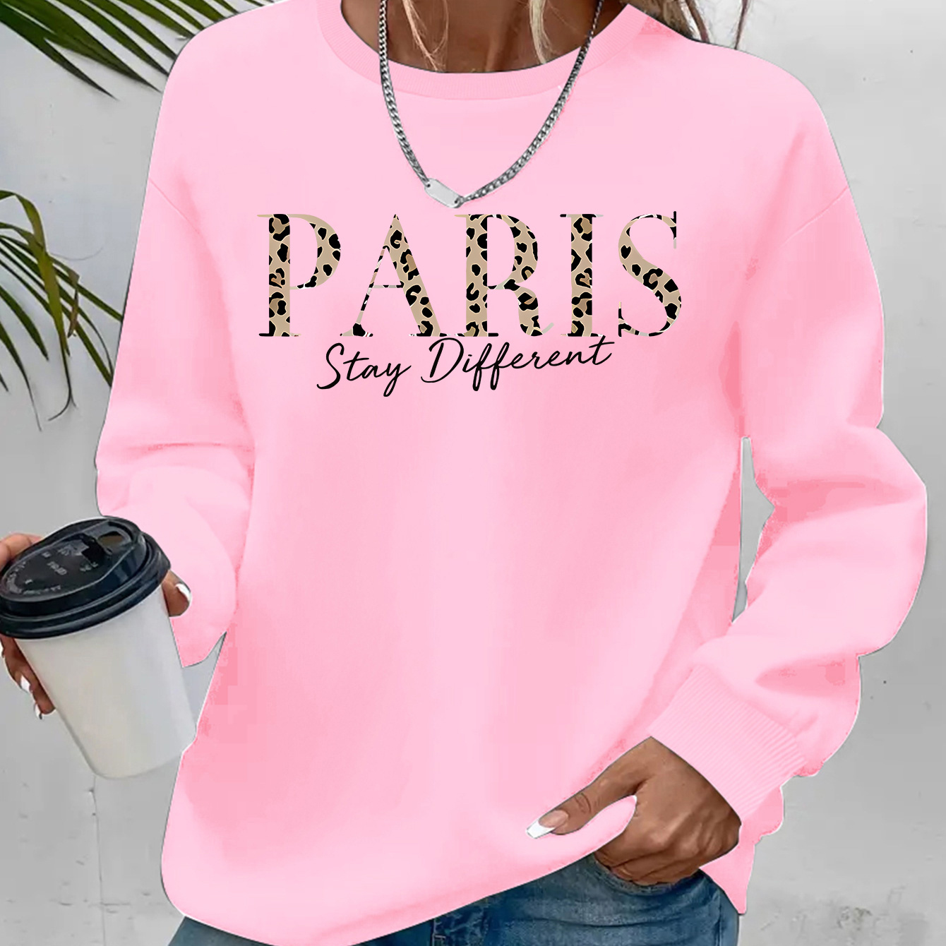 

Paris " Cozy Fleece-lined Crew Neck Sweatshirt For Women - Casual Long Sleeve Pullover, Fall & Winter