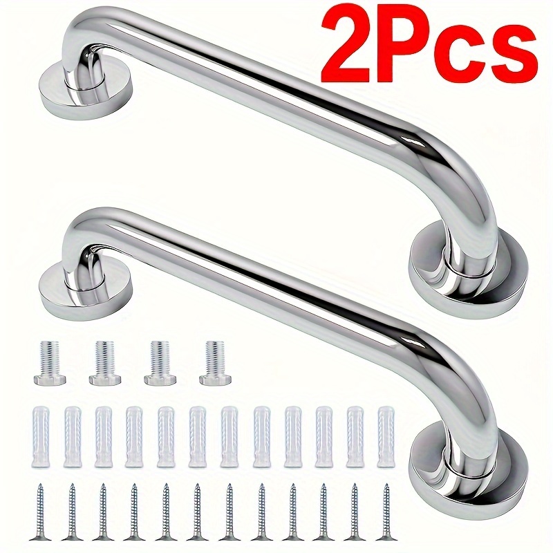 Image of 2 Thickened Stainless Steel Bathroom Handrails - Anti-slip Safety Bars, Sturdy And Durable, Stylish Bathroom Tools Designed For The And Disabled