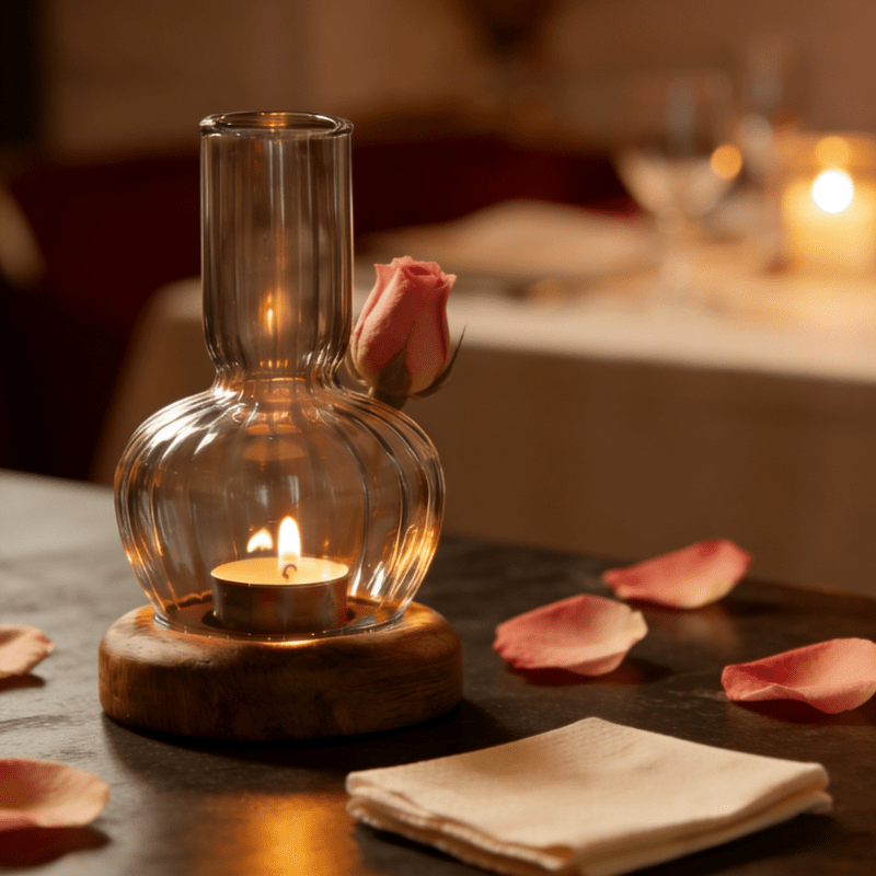 Image of An Light Centerpiece Featuring A Clear Glass Candle Holder With A Sturdy Base, Perfect For Wedding And Dining Table Decoration, And A Thoughtful Mother's Day Gift For Mom, Christmas, Halloween