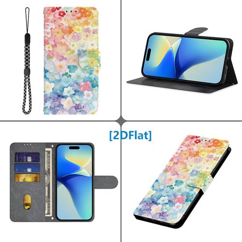 phone case 2d flat colorful floral pattern flip phone case suitable for google pixel 6 6a 6 pro 7 pro 7 7a 8 8 pro 8a 9 9 pro 9 pro xl pixel 9 10 pro 10 pro xl lanyard wallet card slot stand phone bag protective cover