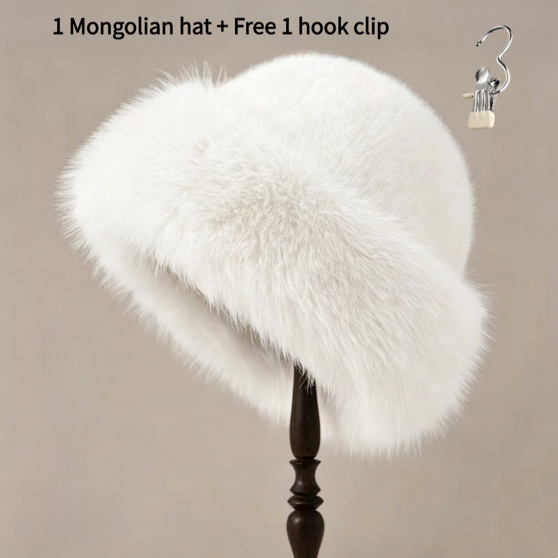 TEMU 2pcs = 1pc Mongolian Hat And 1pc Free Hook Clip, New Women's Winter Thick Warm Fisherman Hat, Plush Hat