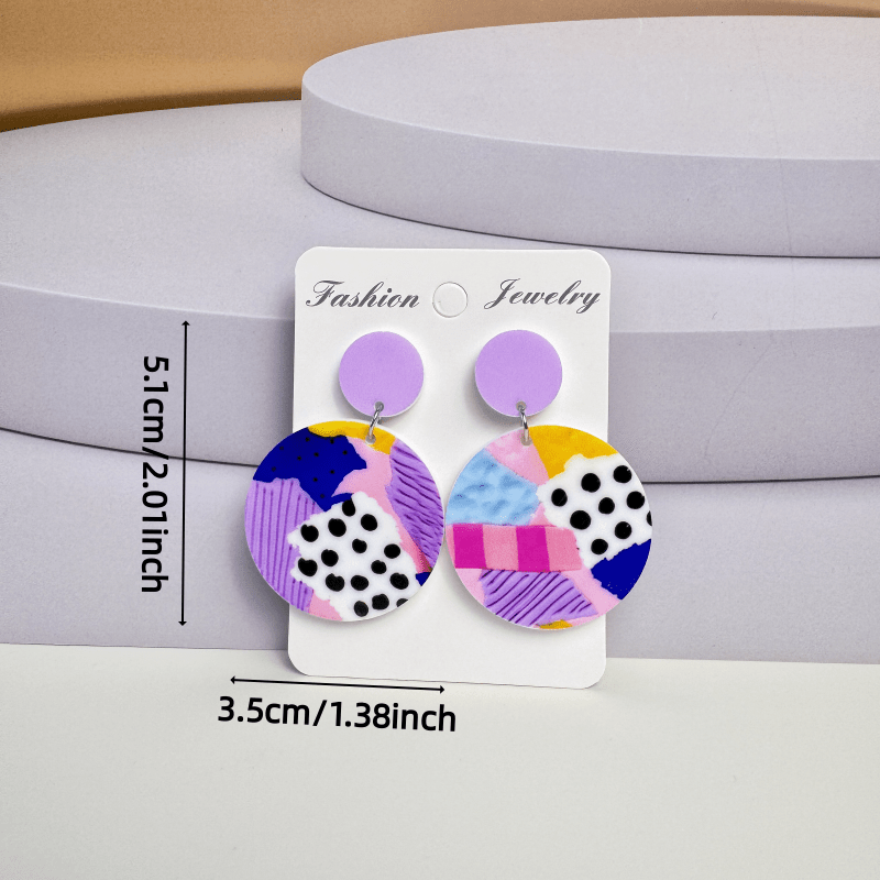 Women's Macaron Acrylic Irregular Color Palette Circular Pendant Earrings
