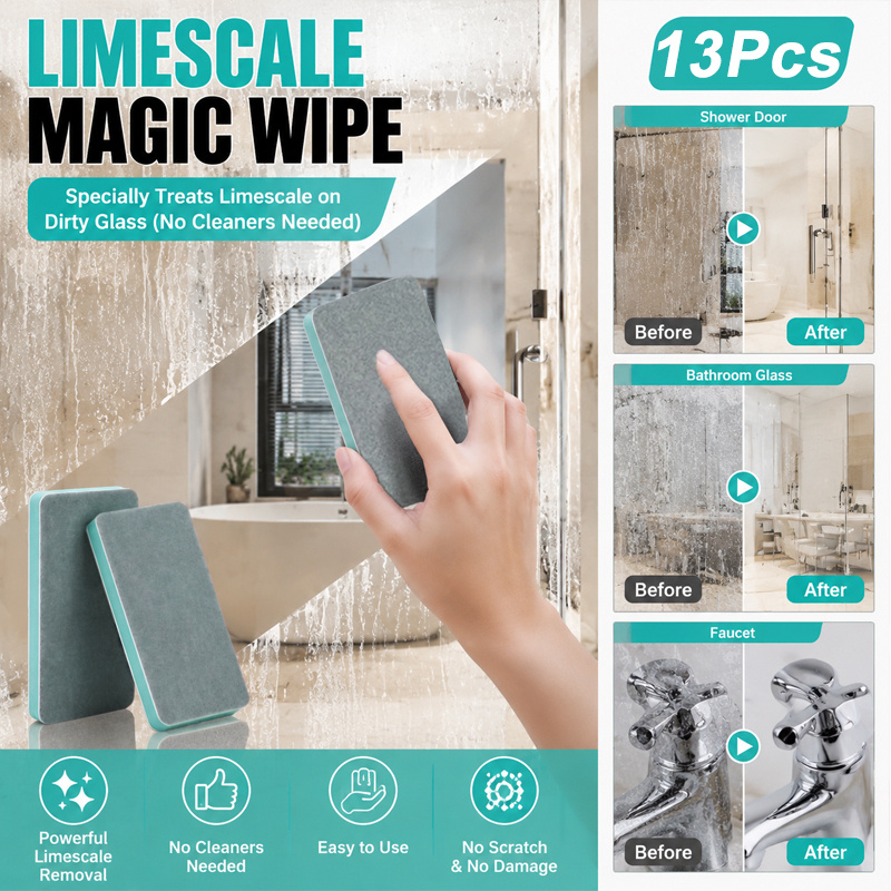 TEMU 13pcs Glass Limescale Cleaning Brush Set For Home Use, Bathroom Mirrors, Shower Rooms, Tiles - Powerful Limescale, Water Stain, And Remover -
