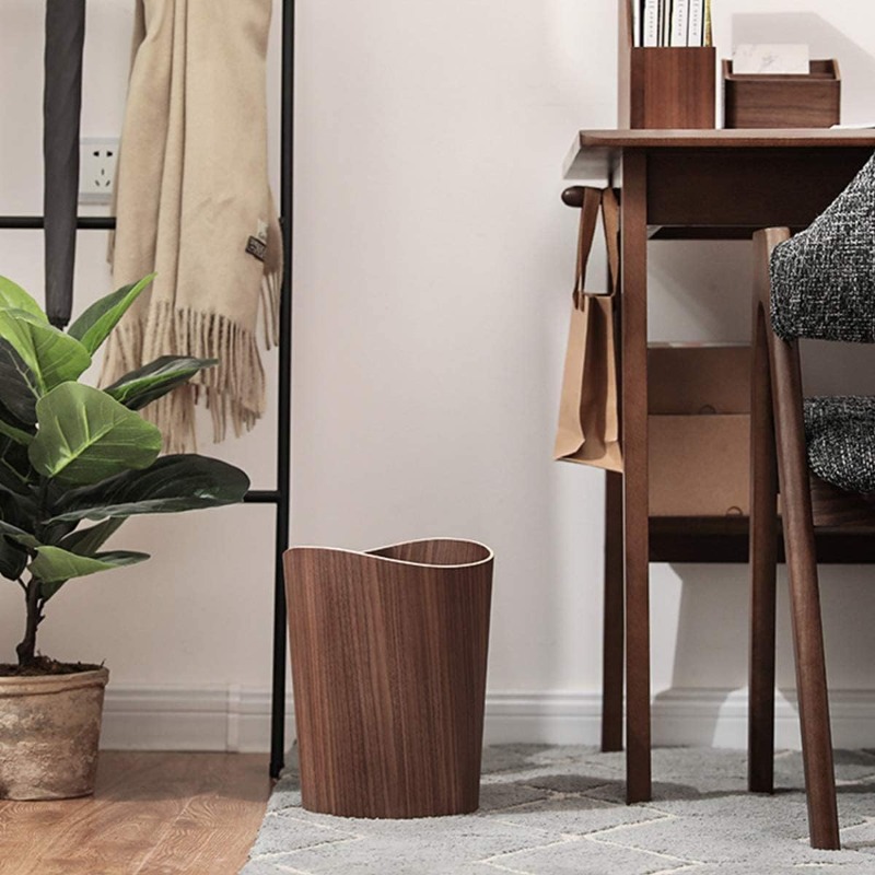 capacity wood trash can with pull out wide mouth round stackable wastebasket suitable for bathroom office natural wood garbage bin rustic farmhouse   saving recycling bin Product details 1