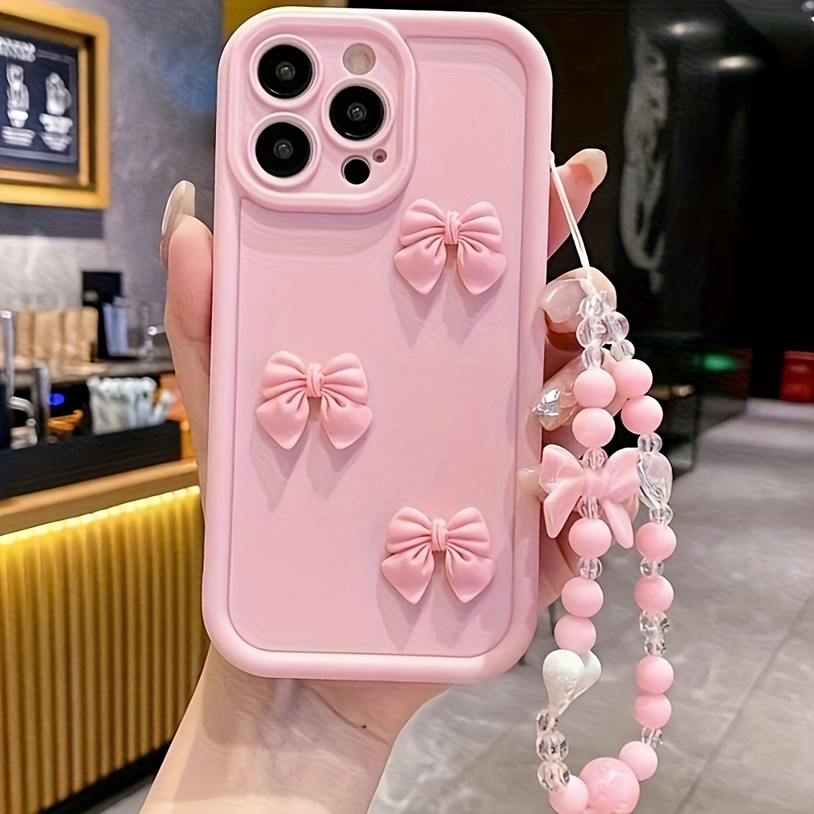 TEMU Phone Case - Pink Three-dimensional Bow With Bracelet: Gao Zhu Is Suitable For Galaxy S24 S23 S22 S21 S20 A52 A52s A53 A54 A55 A34 A33 A32 A25