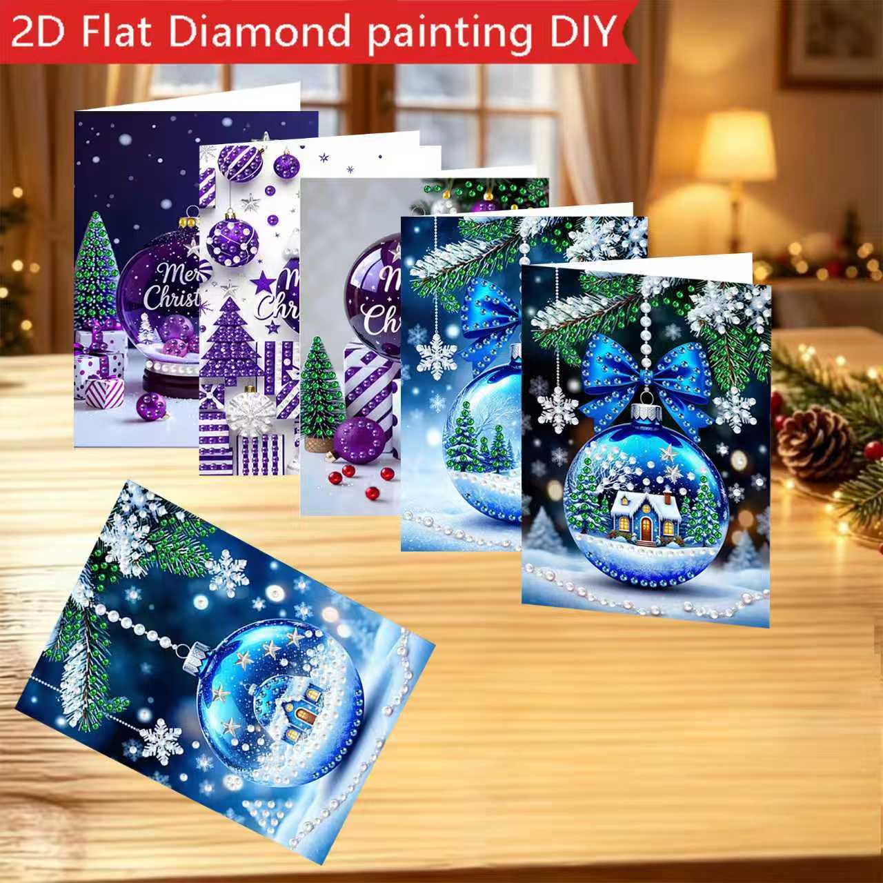 TEMU Popular New Arrival: 6pcs 2d Flat Diy Diamond Painting Greeting Cards - Holiday Series, Design. Diy Round Rhinestone Special-shaped Diamond