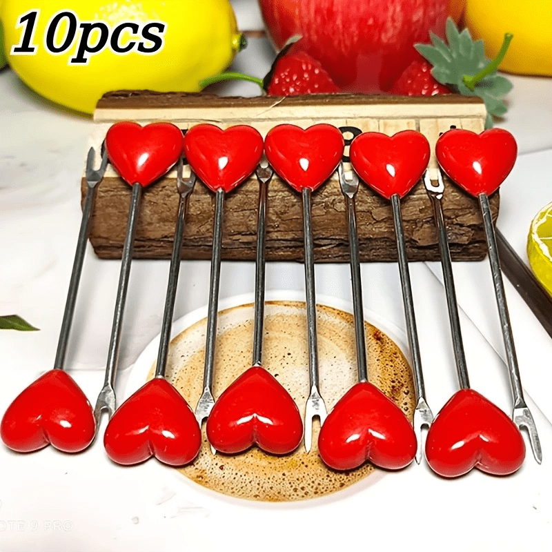 TEMU 10pcs Heart-shaped Forks - Heavy-duty 410 Stainless Steel Dessert Utensils Suitable For Fruit, Cake, Wedding, Valentine's Day, Birthday Party