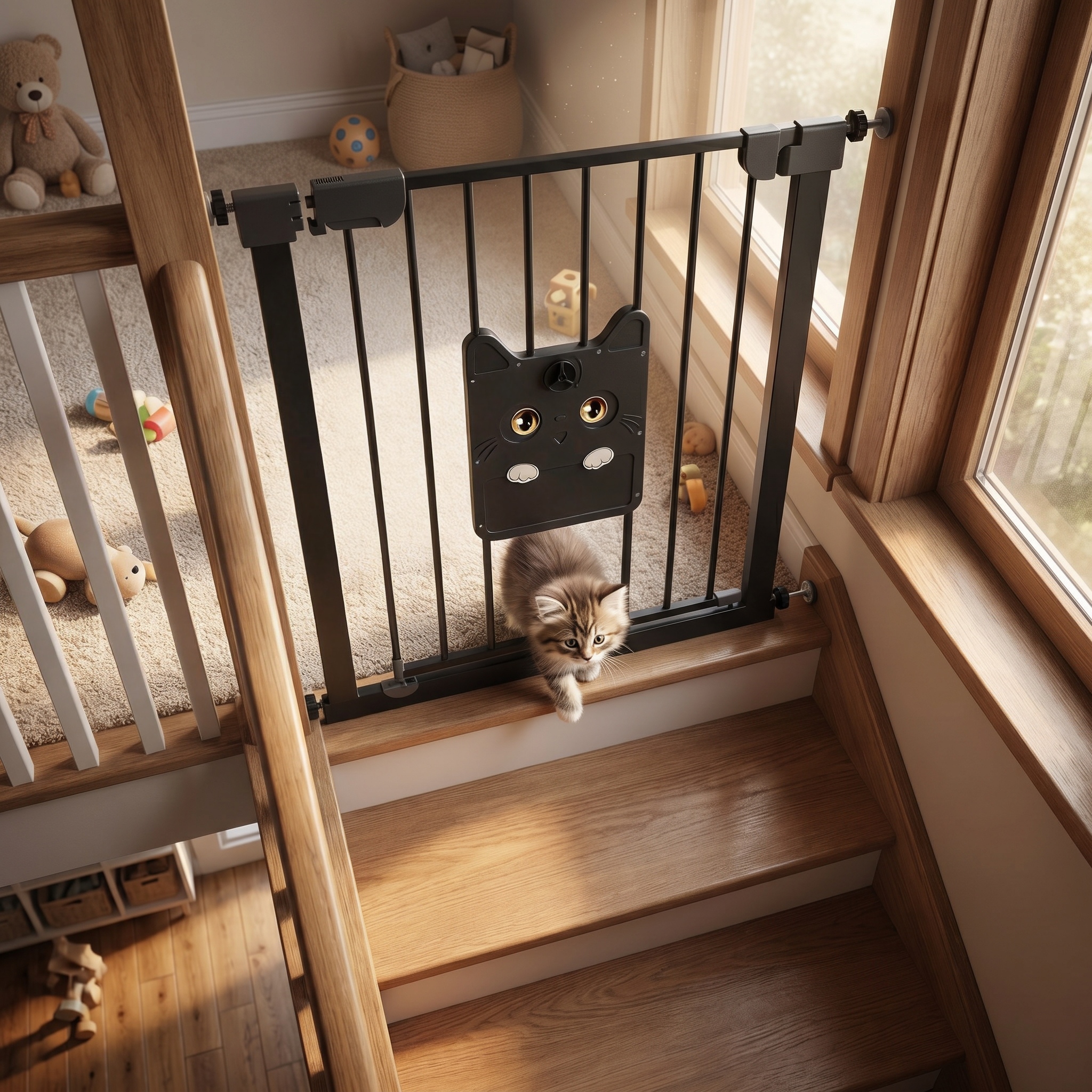 Pet Safety Gate Installation With 4 Clamping Points, Dual- Opening, Built-in Small Pet Door For Cats/dogs, Multiple Sizes , Safety Lock Closure, For Door Frames//, White/