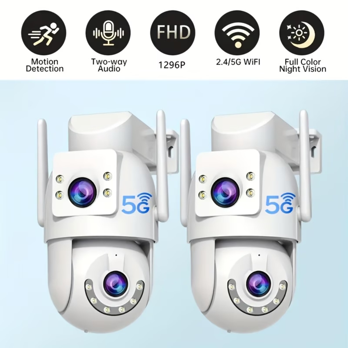 TEMU JOOAN 1 pièce Caméra de sécurité extérieure à double objectif WiFi 5G, rotation à 360°, angle vertical à 90°, vision Full HD 1296P,