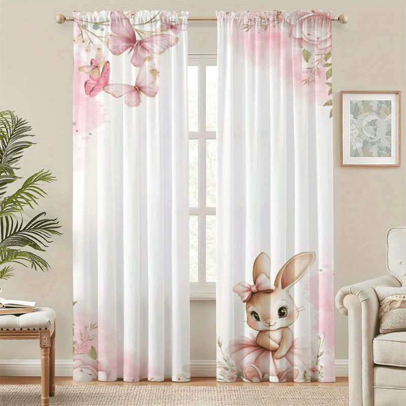 TEMU 2pcs Pink Cute Rabbit Window Screens Are Suitable For Bedrooms, Living Rooms, Kitchens, , Cafes, Halloween, Thanksgiving, Hanukkah, Christmas