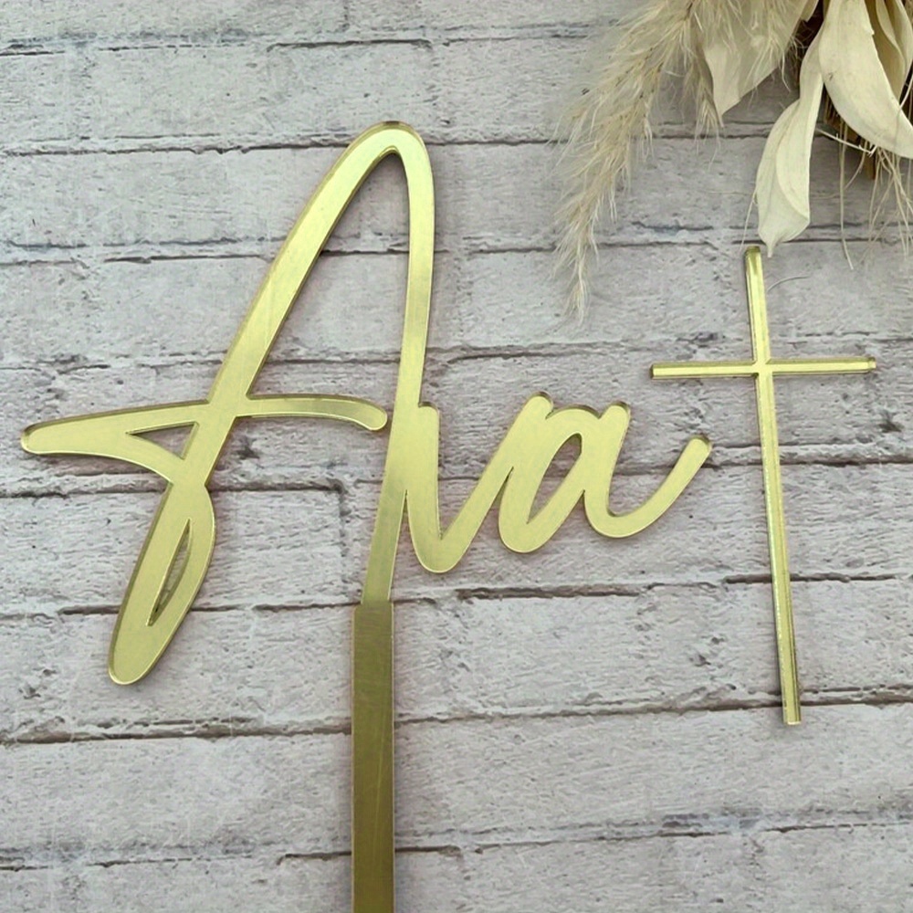 Image of 2pcs Acrylic Cake Topper, Personalized Name Cross Cake Topper, Naming Ceremony/baptism Event Cake Topper, Personalized Celebration Cake Topper, Birthday Cake Topper