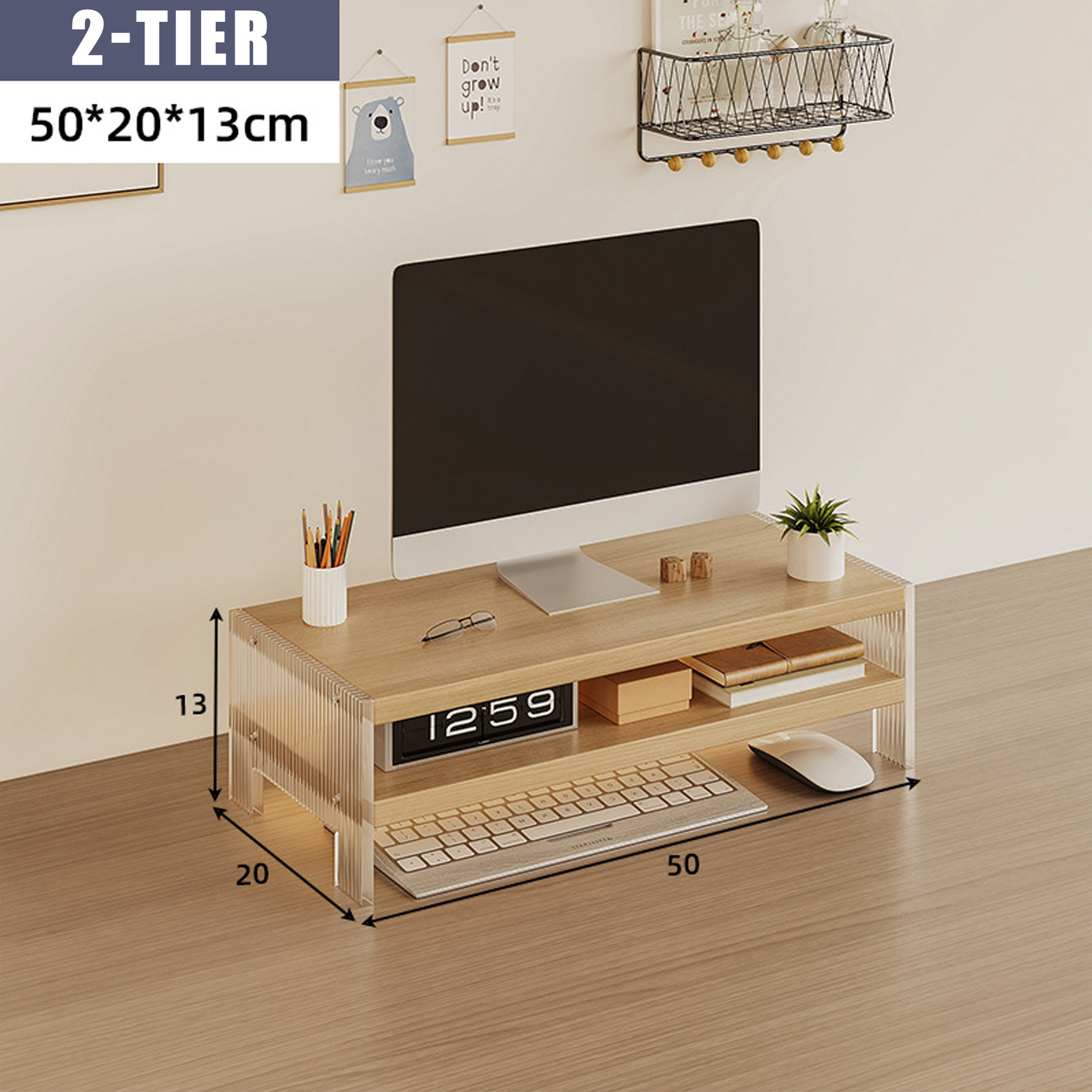 Monitor Stand With Storage Function, Large Computer Laptop Stand With Drawer, Desk Organiser For Home And Office Supplies