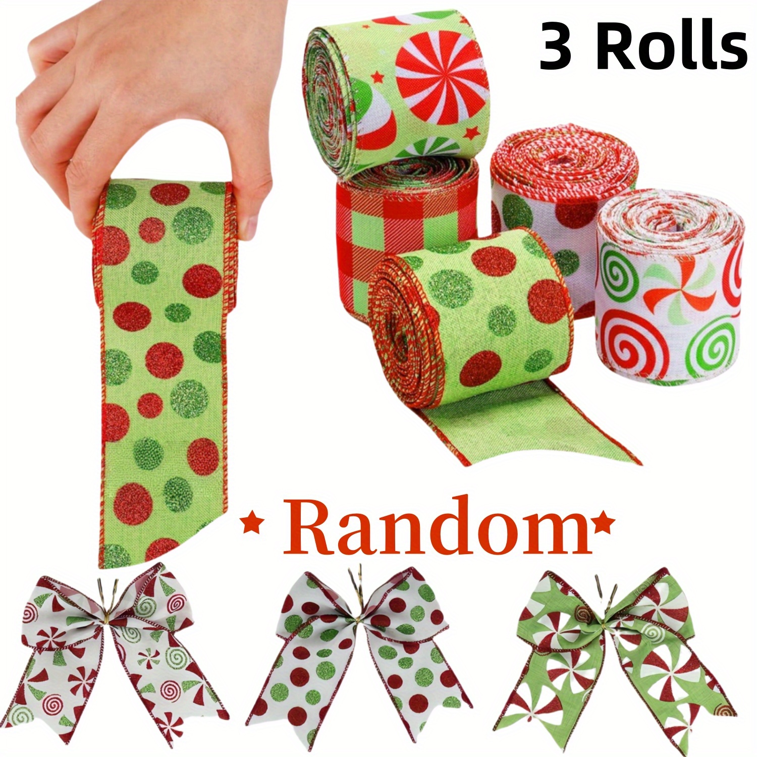 TEMU 3 Rolls - Christmas Decorative Ribbons, Gift Wrapping Ribbons Ideal For Making Bows, Wreaths, Fireplace And Outdoor Decorations, Stylish And