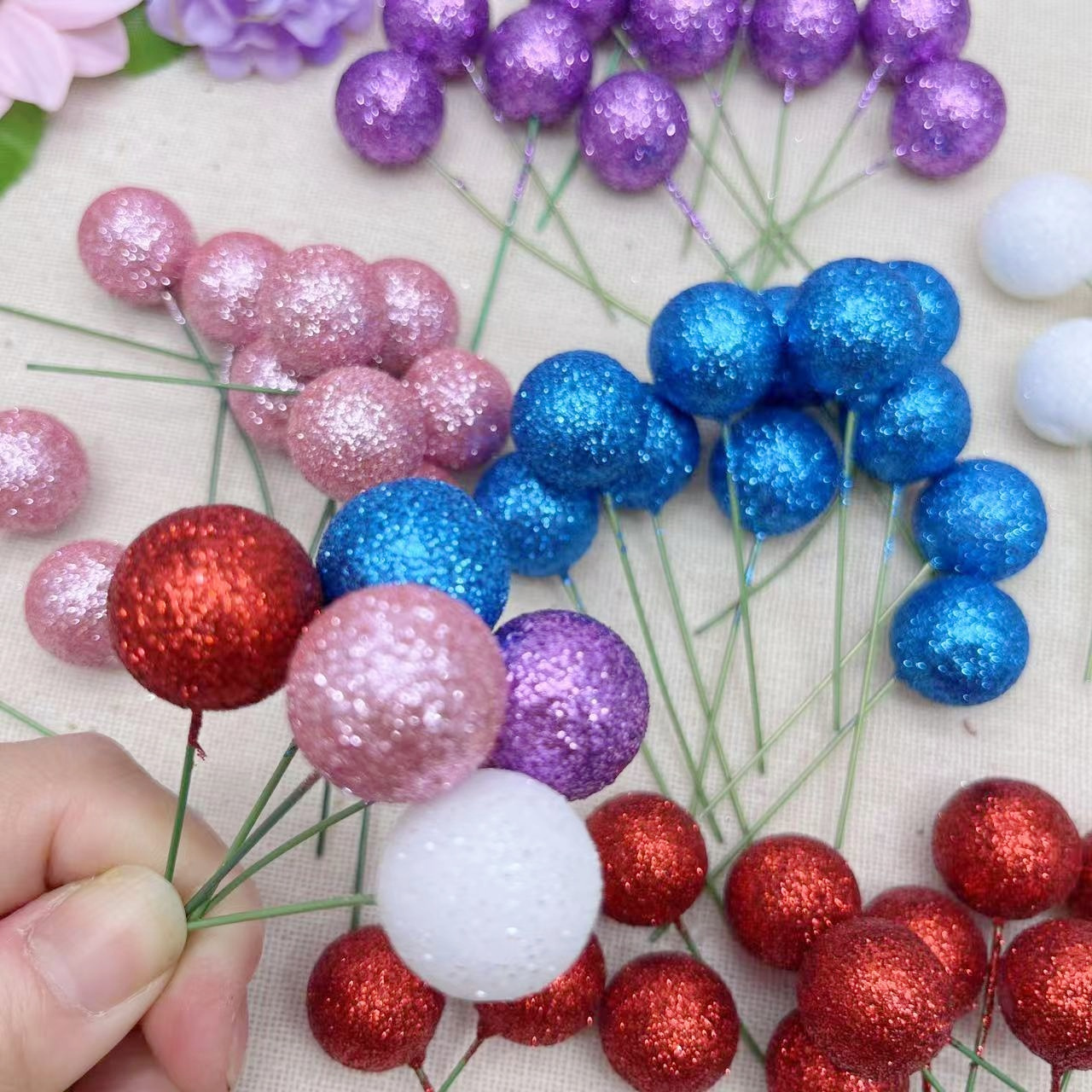 

12pcs Glittery Foam Balls, -inch Assorted Colors, Plastic Cake Toppers For Birthday & Holiday Decor, Christmas Ornaments For Home, Office, And Garden, Red, Pink, Blue, White, Purple