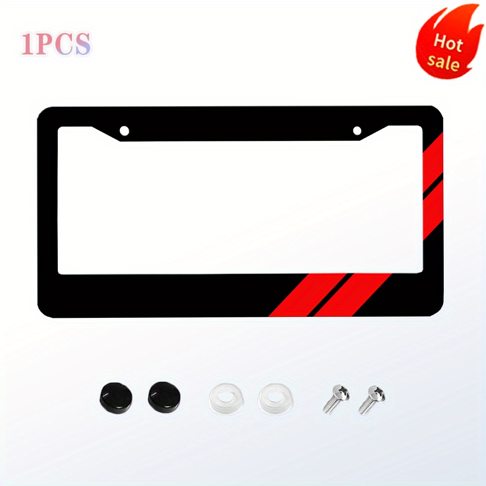TEMU 1pc Black License Plate Frame, Red Two-bar Holder With 2-hole Screws, Front Car Accessory Cover, Universal 12x6 Inches, Contrast, Secure Mounting
