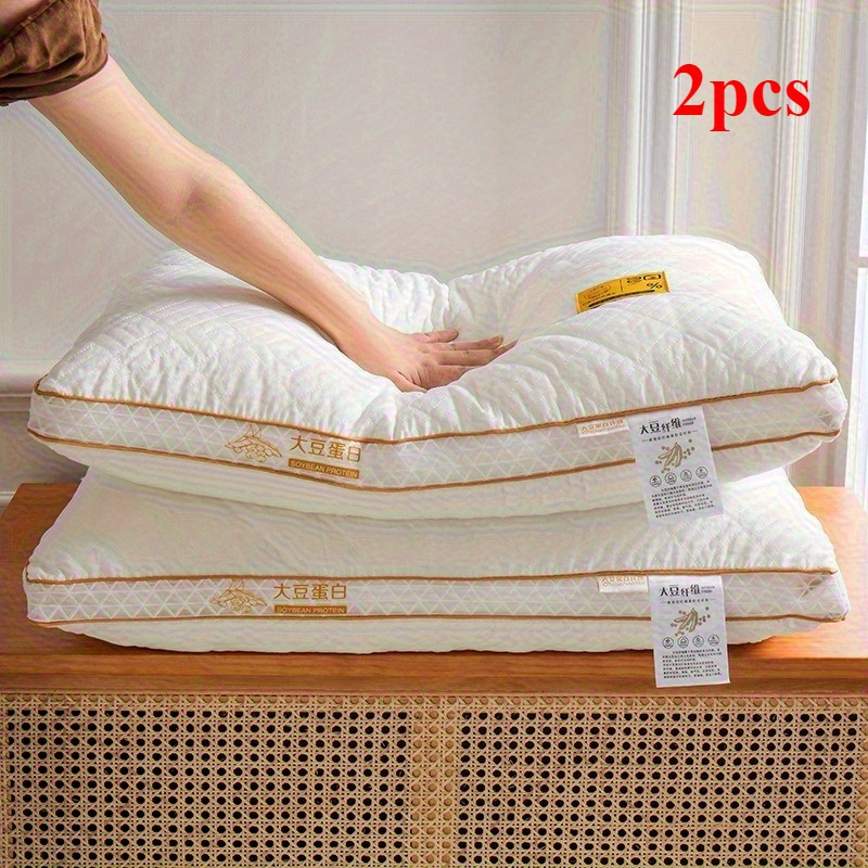 Image of 2pcs High-elasticity Soybean Fiber Breathable Pillows, Designed . Soy Protein Neck Pillows Help Deep Sleep And Make The Perfect Christmas Gift For Family