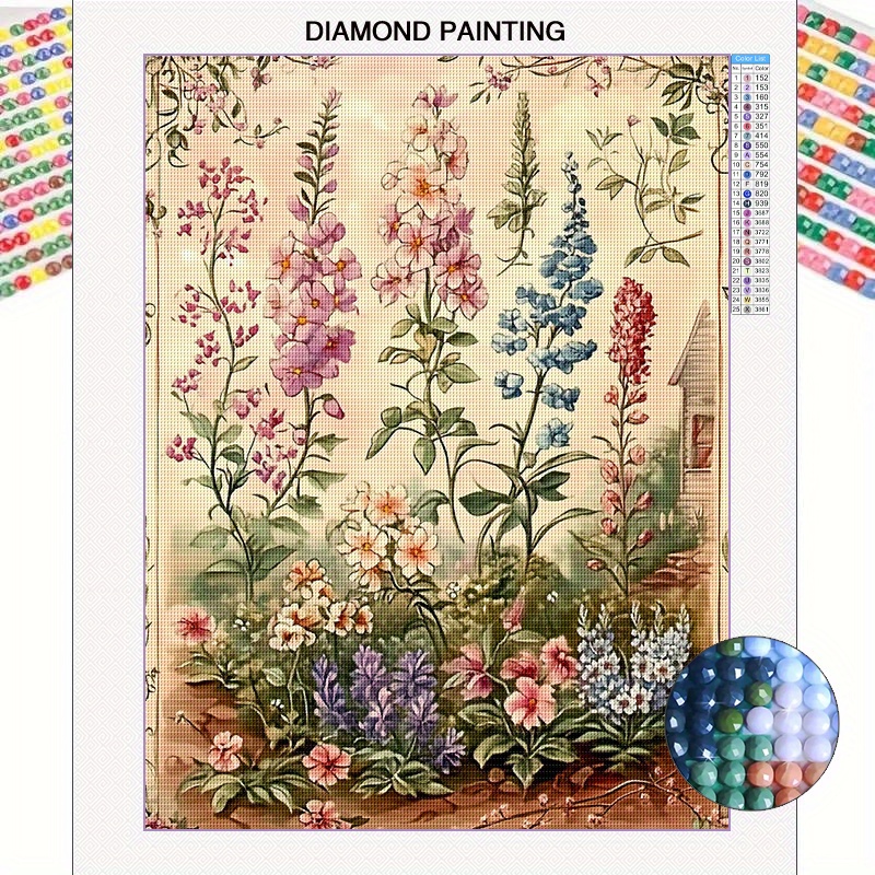 TEMU 1pc 30*40cm/ 11.8*15.8in, Floral Pattern, 5d Full Diamond Round Diamond With Full Set Of Tools, Canvas, Bedroom Living Room Decoration Diamond