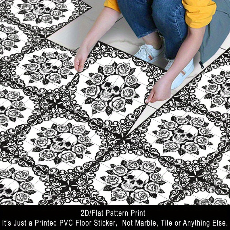 TEMU 2d/ Flat, 9pcs Golden Mosaic Floor Sticker, Self-adhesive Art Deco Decal - Suitable For Bedroom, Living Room, Kitchen And Bathroom Floors