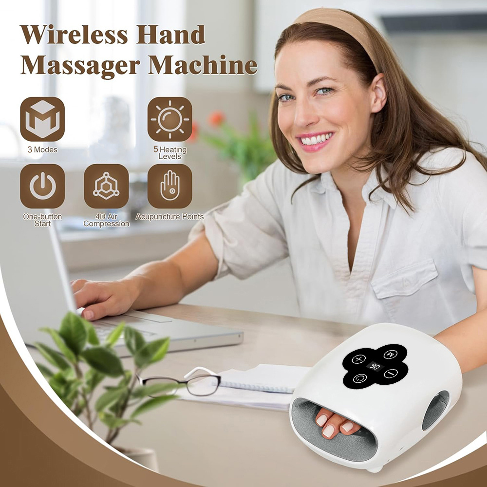 Hand Massager, 3 Modes 5 Intensities Hand Massage, Cordless Hand Massager with Heat And Compression Gift for Christmas Men Women Parents at Office