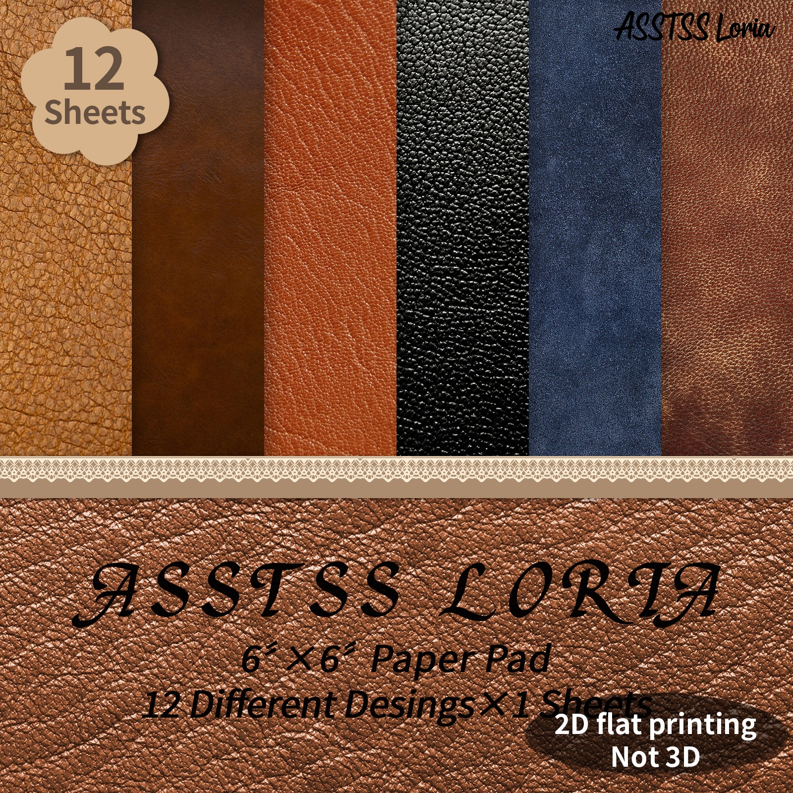 TEMU Bloc de papier épais pour scrapbooking ASSTSS Loria, 12 feuilles avec texture cuir, convient pour le journaling, le collage , la création de